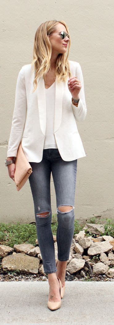street style white top and jacket jeans heels clutch just a