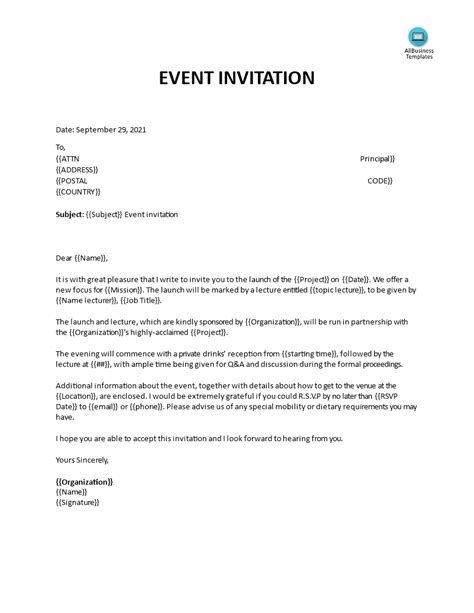 formal invitation letter sample   event templates