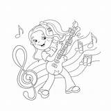Guitar Girl Coloring Playing Outline Rock Kids Star Music Stock Vector Illustration Depositphotos sketch template