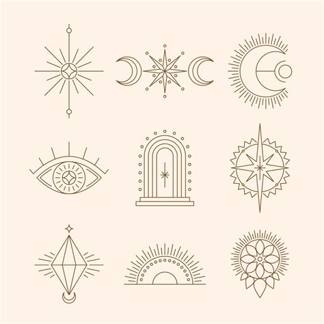 esoteric symbols thin  spiritual illustration set  magic occult