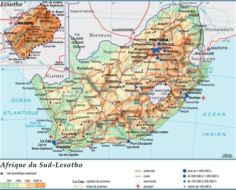 carte de lafrique du sud afrique du sud carte sur le relief les villespolitique