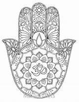 Coloring Hamsa Hand Pages Om Adult Drawn Print sketch template