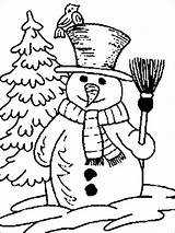 Winter Coloring Holidays Snowman Broom Stick Holding Pages sketch template