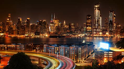 new york city view from new jersey 4k at night hd world