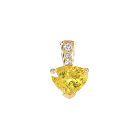 pendentif  jaune  saphir jaune traite triangulaire  diamants ref