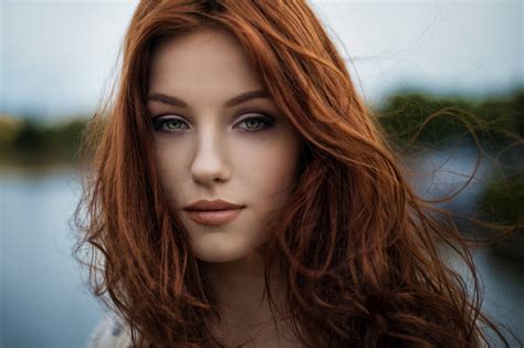 Wallpaper Face Women Redhead Model Long Hair Green Eyes Fashion