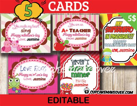 valentines day editable cards  kids  personalized cupcakemakeover