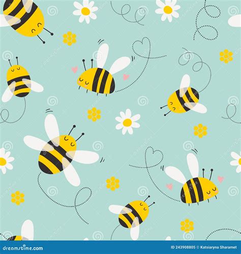 seamless patern  cute bee vector stock vector illustration