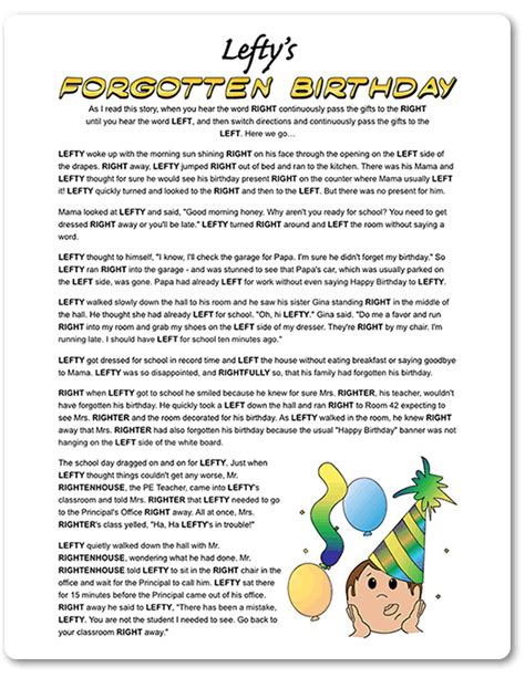 printable leftys forgotten birthday birthday games birthday