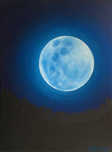 blue moon painting celestial art glowing moon wall art etsy