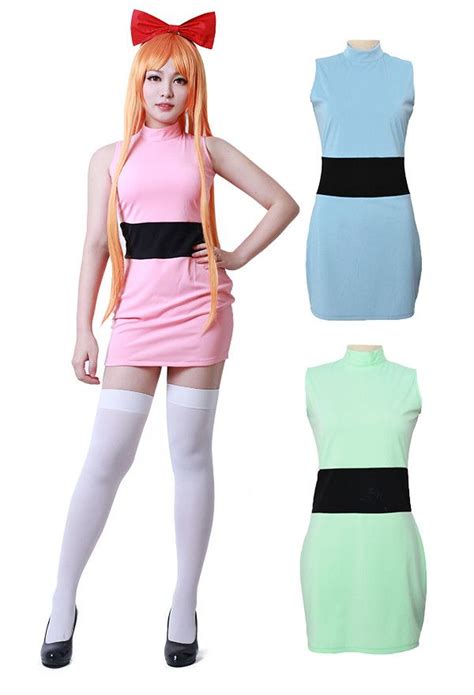 Girls Blossom Bubbles Buttercup Pink Green Blue Adults Cosplay Costume