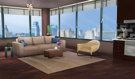 sweet home  furniture apartment anime living room background