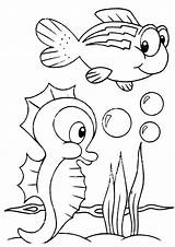 Coloring Pages Animals Cute Easy Ocean Seahorse Fish Print Puffer Color Pdf sketch template