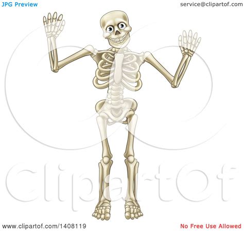 clipart of a happy cartoon skeleton character waving or