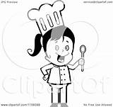Chef Girl Holding Spoon Clipart Coloring Cartoon Outlined Vector Thoman Cory Royalty sketch template