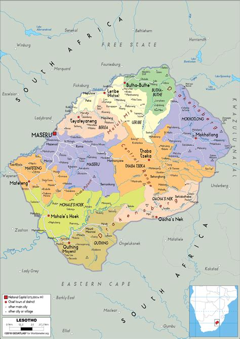 large size political map of lesotho worldometer