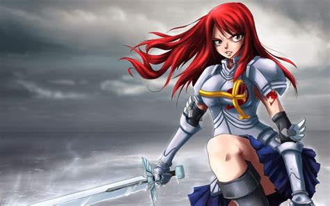 erza scarlet armor sword fairy tail anime hd wallpaper fairy tail