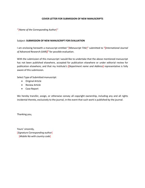 cover letter  paper submission