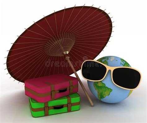bol  zonnebril met koffers stock illustratie illustration  reizen planeet