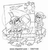 Illustration Elves Creating Outline Coloring Royalty Bannykh Alex Clip Clipart Outlined Elf Chopping Outdoors Wood Little sketch template