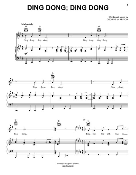 Ding Dong Ding Dong Sheet Music By George Harrison Piano Vocal