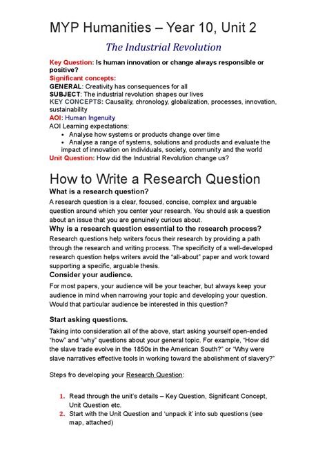myp humanities year  unit  research paper student guide