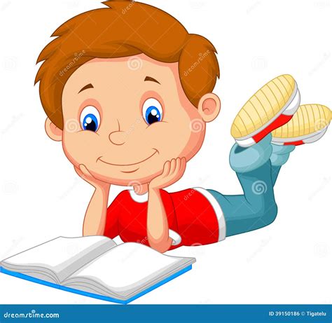 cute boy cartoon reading book stock vector image