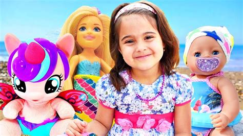 Игры для девочек с куклами Беби Бон Барби и Пони на пляже youtube