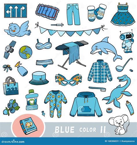 colorful set  blue color objects visual dictionary  children