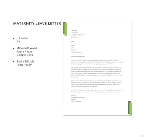maternity leave letter template  microsoft word apple pages google