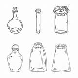 Potion Flaschen Leere Vektoren Illustrazione Vetro Bottiglie Scarabocchi Progettazione Kritzeleien Umriss sketch template