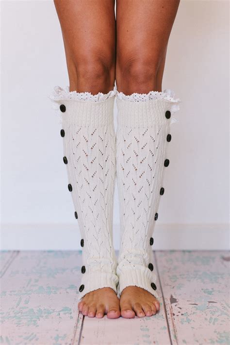 Lacy Knitted Leg Warmers Button Down In Sugar Sugar Ivory Lwk1 12