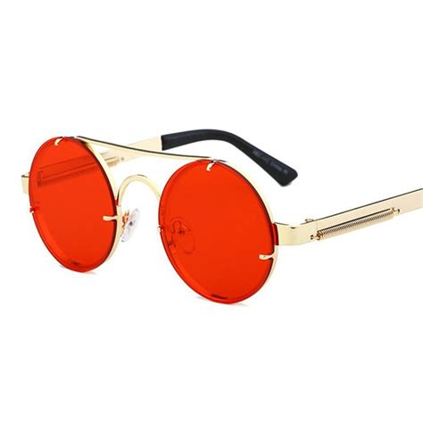 peekaboo red lens unisex round vintage steampunk sun glasses gold