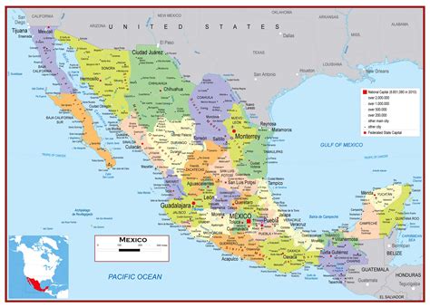 large detailed political  administrative map  mexico  roads cities  airports