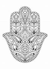 Hamsa Fatima Amulet Arabic Cultures Culturen Symbool Volwassen Voorkomt Bloemenornament Arabische Oostelijk Indiase Getekend Joodse Veel Etnische Kleuring Loto Template sketch template