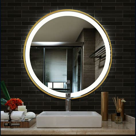 led lighted  wall mount  hanging mirror bathroom vanity mirror gold frame premium