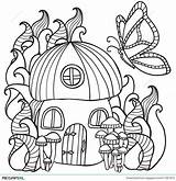 Mushroom Coloring Pages House Butterfly Forest Fores Printable Doodle Pattern Style Line Getdrawings Drawing Illustration Stock Getcolorings Print Adult Color sketch template
