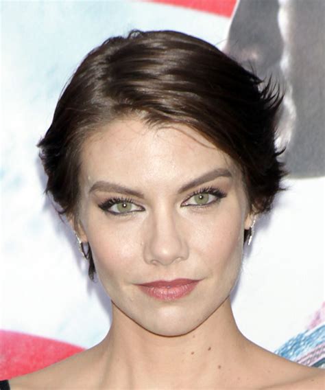 lauren cohan short straight casual shag hairstyle  side swept bangs