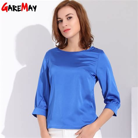 garemay feminine satin blouse work wear plus size silk blouse women