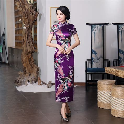 Buy New Arrival Purple Chinese Women Dress Satin Qipao
