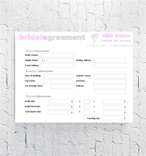 hair stylist bridal agreement contract template editable etsy