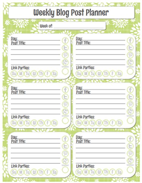 organized blog planner  printable weekly post planner