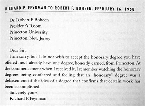 richard feynmans letter  princeton university letters  note