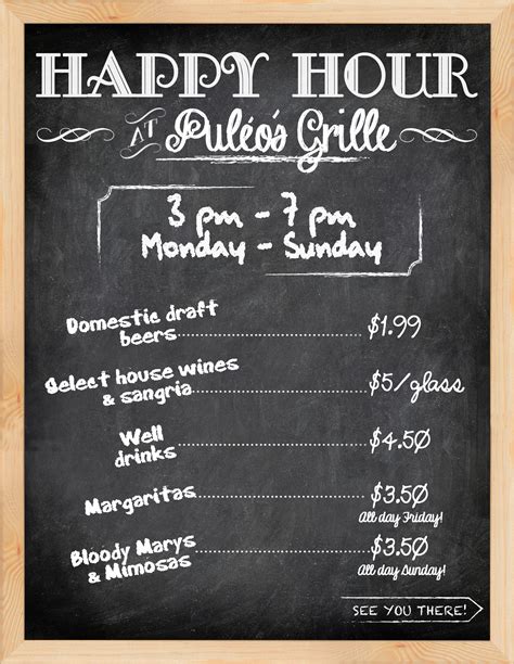 happy hour menu  puleos grille monday  sunday  pm pm