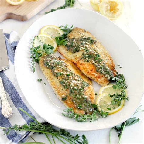 Pan Fried Sea Bass With Lemon Garlic Herb Sauce Recipe Sea Bass