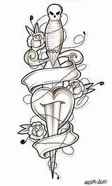 Tattoo Dagger Heart Old Drawing Tattoos Drawings School Broken Designs Coeur Flash Sketches Knife Super Style Body Skull Line Kritzelei sketch template