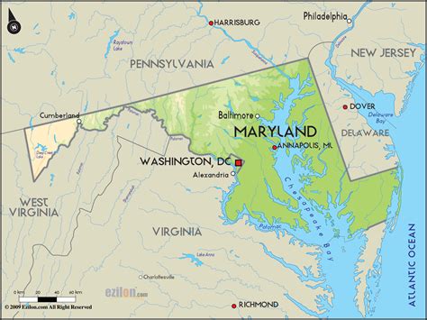 geographical map  maryland  maryland geographical maps