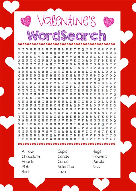 printable valentines day word search
