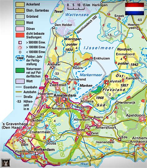 holland thematische karte mit polder im ijsselmeer und randstad