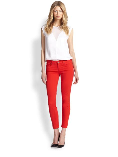 lyst paige verdugo ankle skinny jeans in red